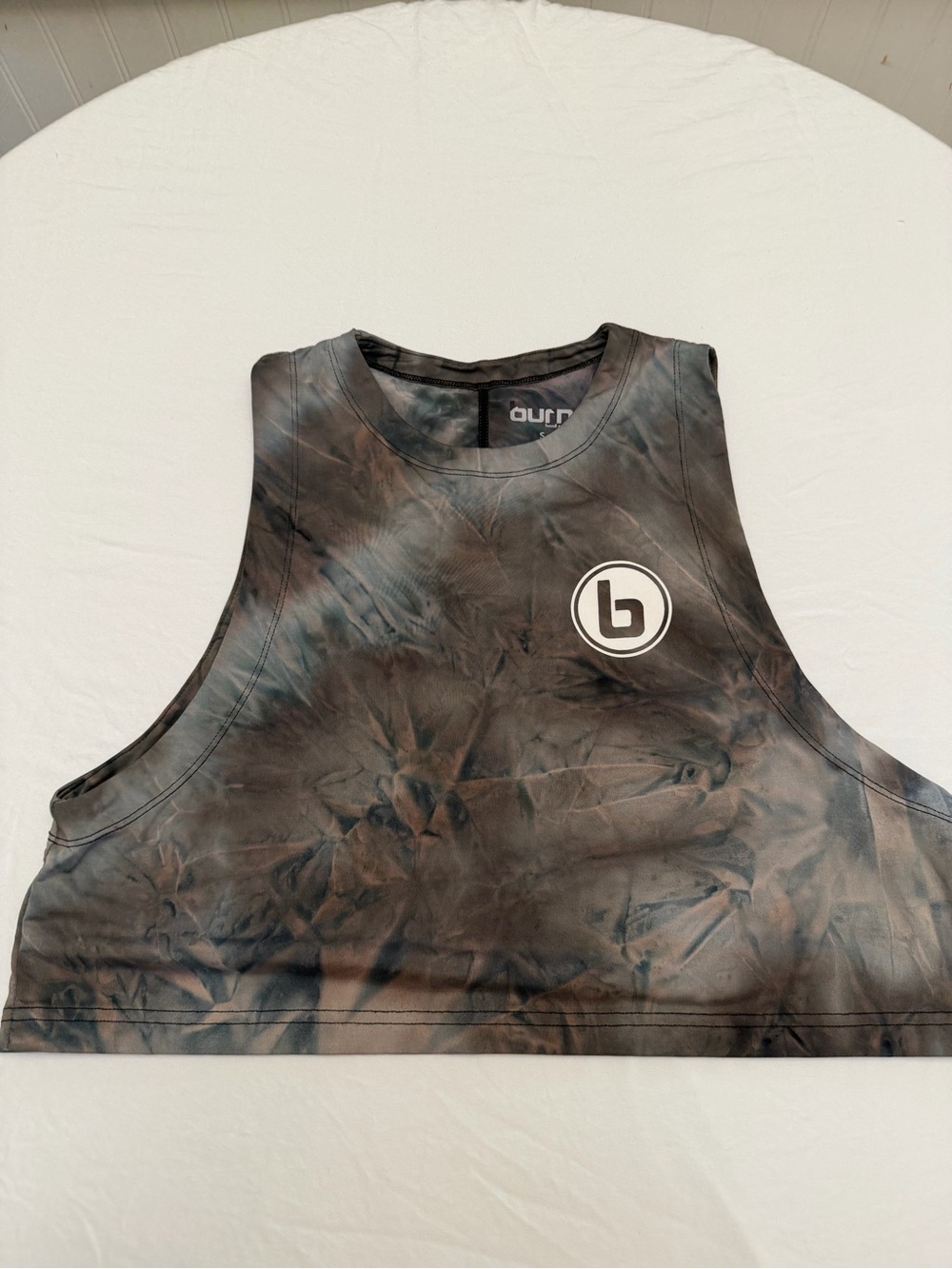 BURN Tie-Dye Crop Tank Top in Brown and Gray